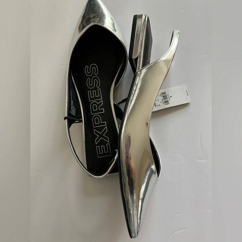 Express Sliver Pointed Toe Sling Back Flats NWT